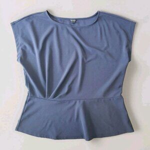 Ann Taylor Navy Periwinkle Cap Sleeved Peplum Blouse Excellent Condition Size XL